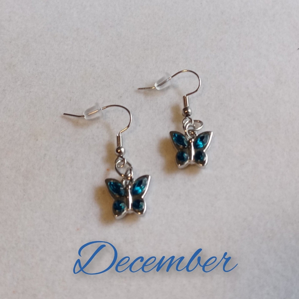 Blue Zircon Rhinestone Butterfly December Birthstone Earrings